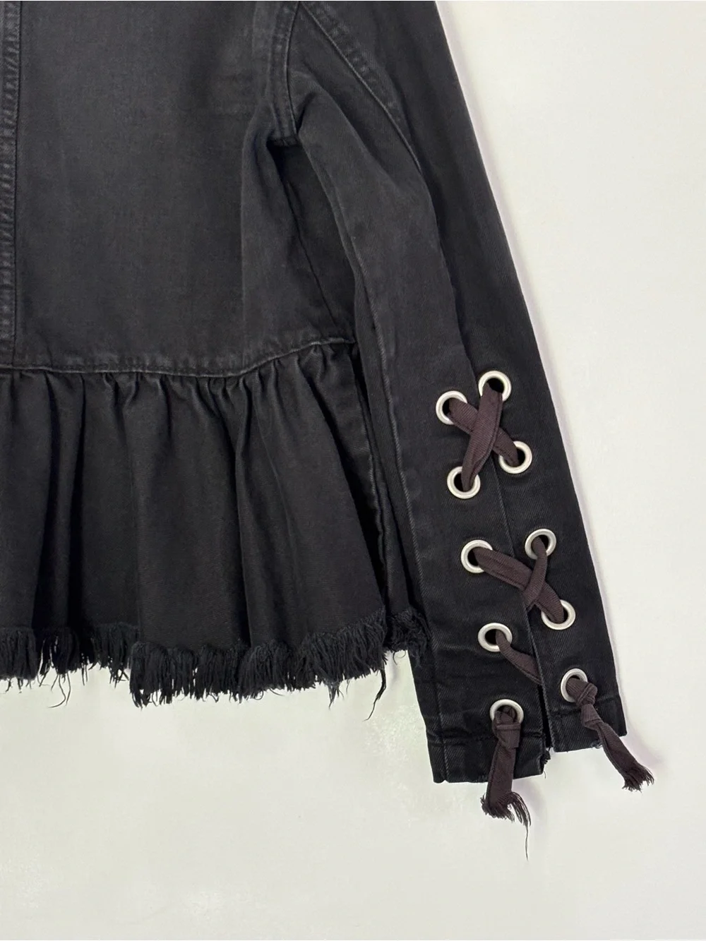 Free People Willow Black Denim Peplum Jacket Size XS-Small Grunge Whimsigoth A93 - Picture 13 of 16